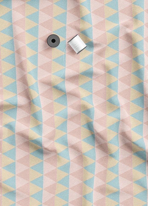 Tecido Tricoline Estampa Digital Mosaico Azul, Amarelo e Rosa 1,55m de Largura