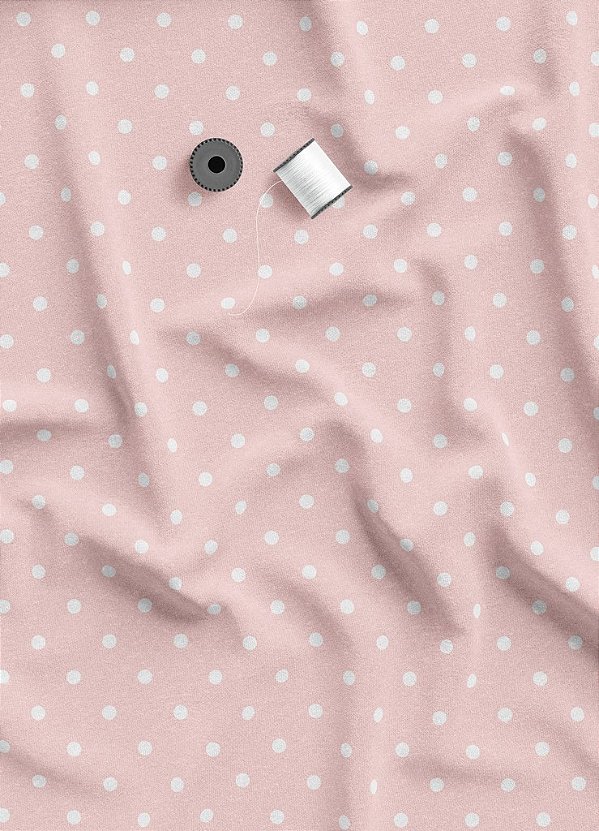 Tecido Tricoline Estampa Digital Poa Branco Fundo Rosa 1,55m de Largura