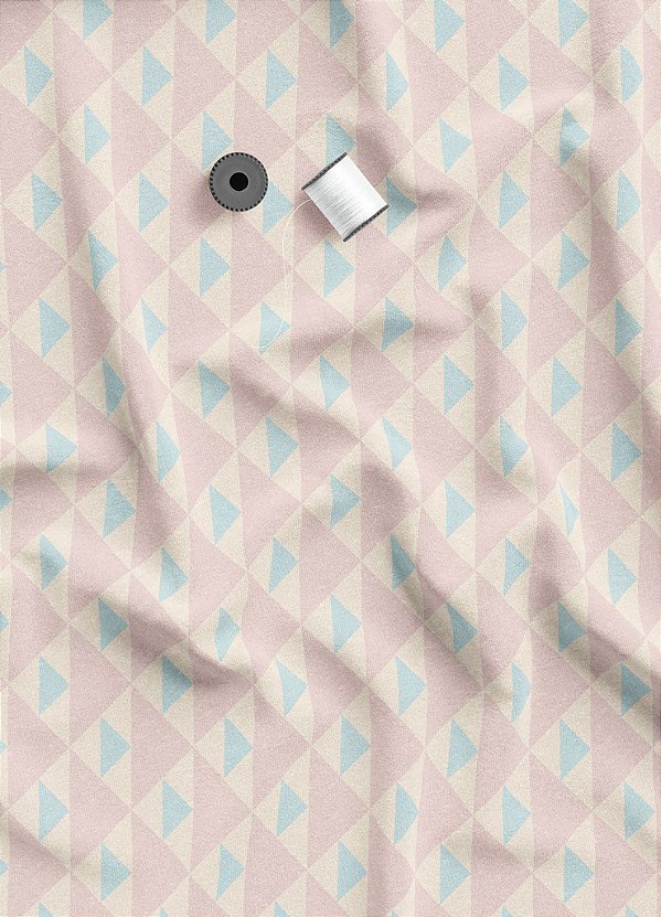 Tecido Tricoline Estampa Digital Triângulos Azul e Rose 1,55m de Largura