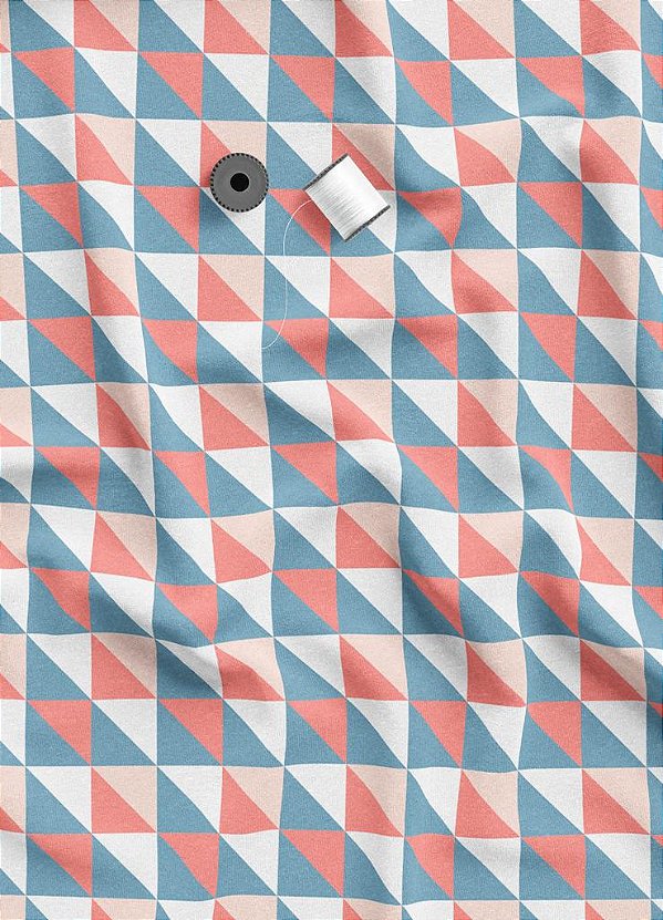 Tecido Tricoline Estampa Digital Triângulos Azul e Vermelho 1,55m de Largura
