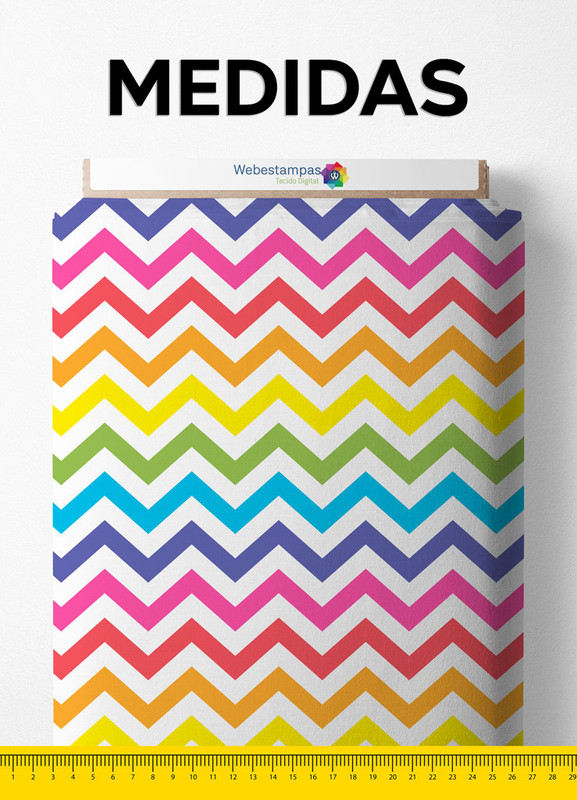 Tecido Malha 100% Algodão Fio 30 Estampa Digital Chevron Arco-íris 1,50m de Largura