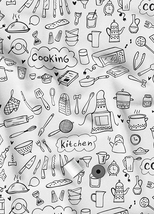 Tecido Malha 100% Algodão Fio 30 Estampa Digital Cozinha da Mamãe 1,50m de Largura