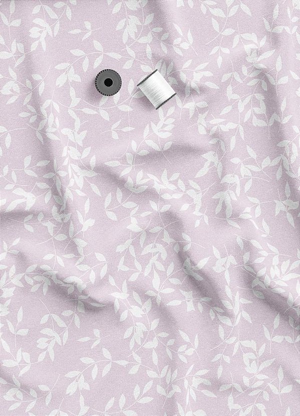 Tecido Malha 100% Algodão Fio 30 Estampa Digital Folhinhas Fundo Rosa 1,50 de Largura