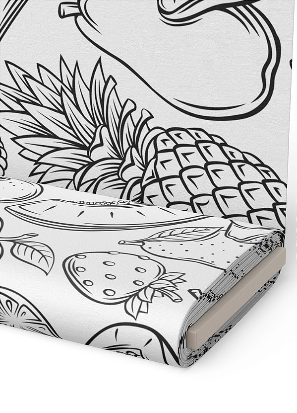 Tecido Malha 100% Algodão Fio 30 Estampa Digital Fruta Tropical Preto e Branco 1,50m de Largura