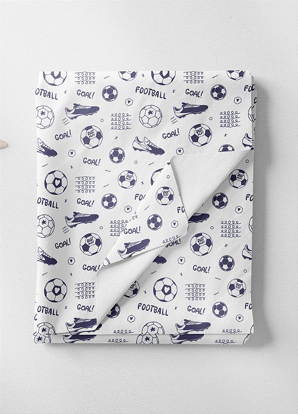 Tecido Malha 100% Algodão Fio 30 Estampa Digital Futebol Marinho Fundo Branco 1,50m de Largura
