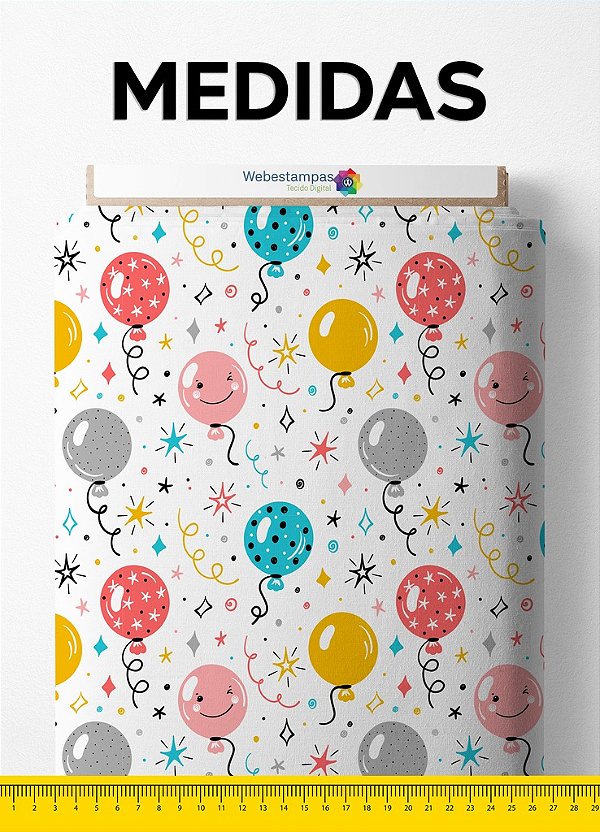 Tecido Malha 100% Algodão Fio 30 Estampa Digital Happy Balloons 1,50m de Largura