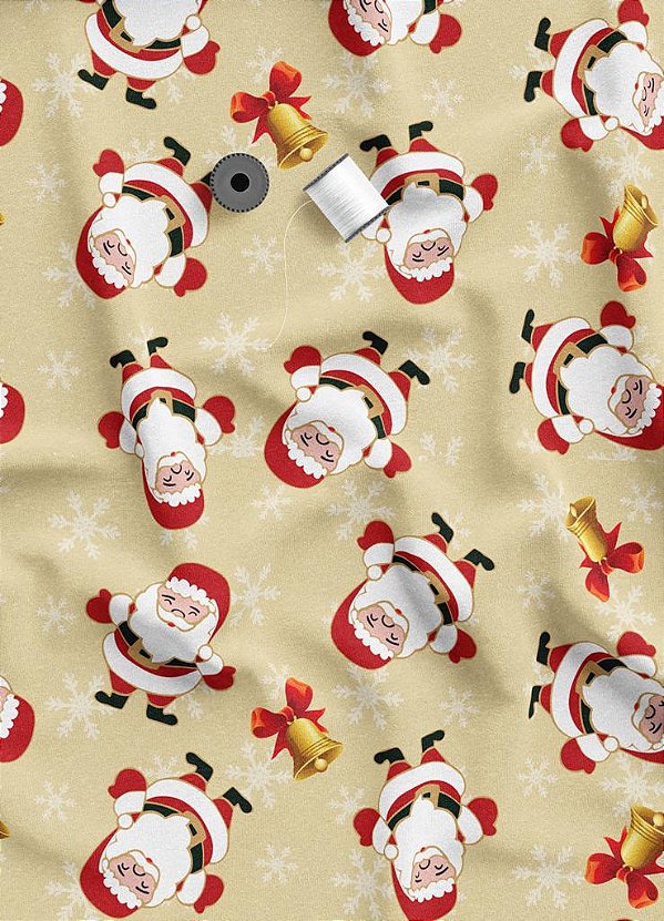 Tecido Malha 100% Algodão Fio 30 Estampa Digital Natal Papai Noel Bege 1,50 de Largura
