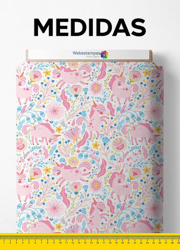 Tecido Malha 100% Algodão Fio 30 Estampa Digital Unicórnio Floral 1,50m de Largura