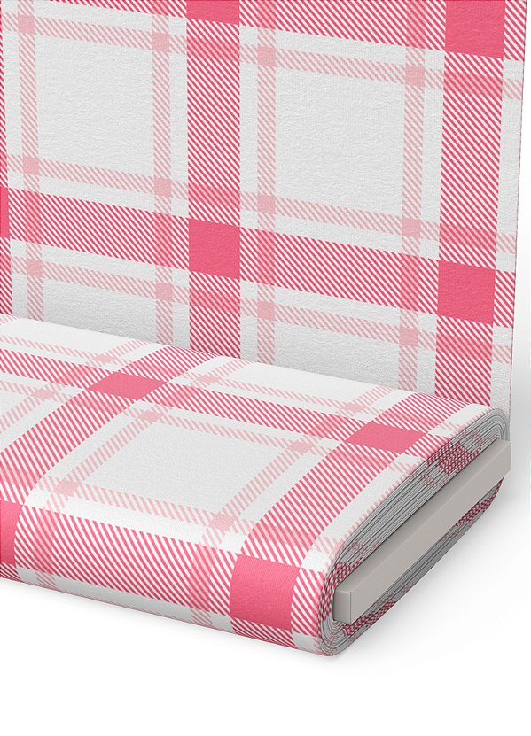 Tecido Malha 100% Algodão Fio 30 Estampa Digital  Xadrez Grande Rosa e Branco 1,50m de Largura