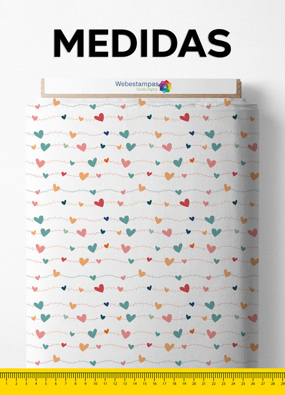 Tecido Malha 100% Algodão Fio 24 Estampa Digital Mini Corações Coloridos 1,50m de Largura