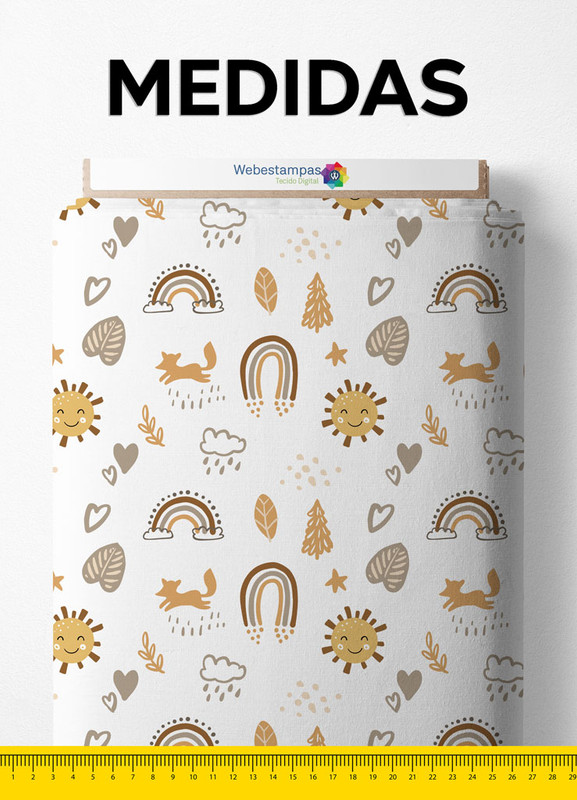 Tecido Malha 100% Algodão Fio 24 Estampa Digital Solzinho e Arco-Íris 1,50m de Largura
