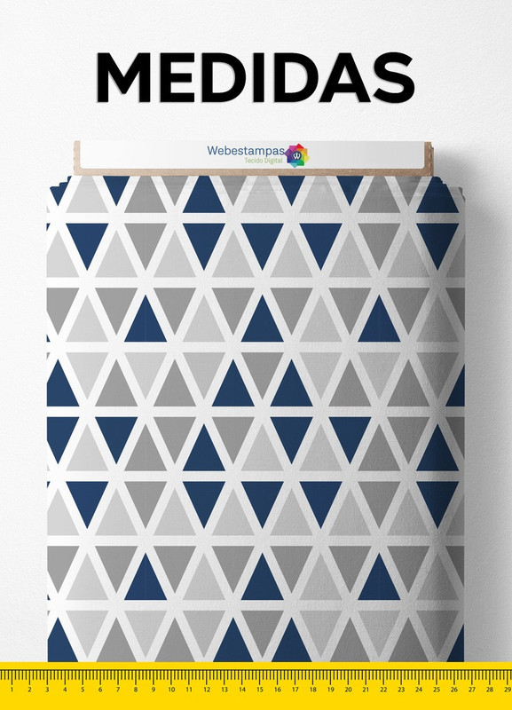 Tecido Malha 100% Algodão Fio 24 Estampa Digital Triângulos Cinza com Marinho 1,50 de Largura