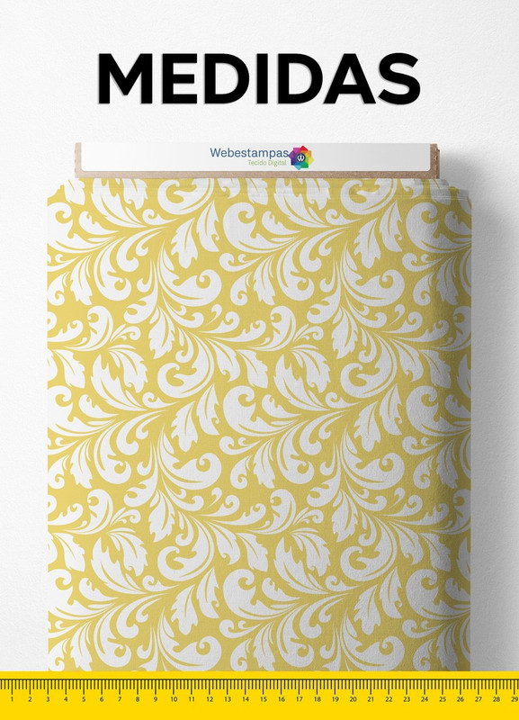 Tecido Suedine Estampa Digital Arabesco Amarelo 1,55 de Largura