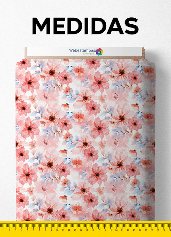 Tecido Suedine Estampa Digital  Flores Aquarela Rosa 1,60m de Largura