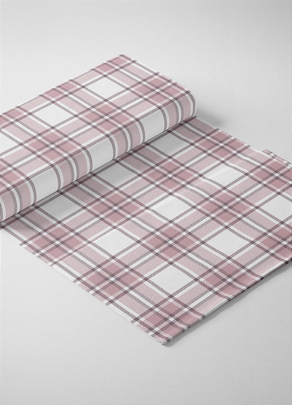 Tecido Suedine Estampa Digital Xadrez Quadros Rosa e Cinza 1,60m de Largura