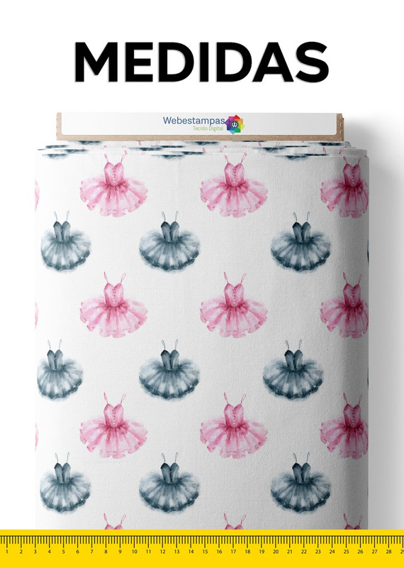 Tecido Cetim Estampa Digital Roupa de Balé Azul e Rosa 1,40m de Largura