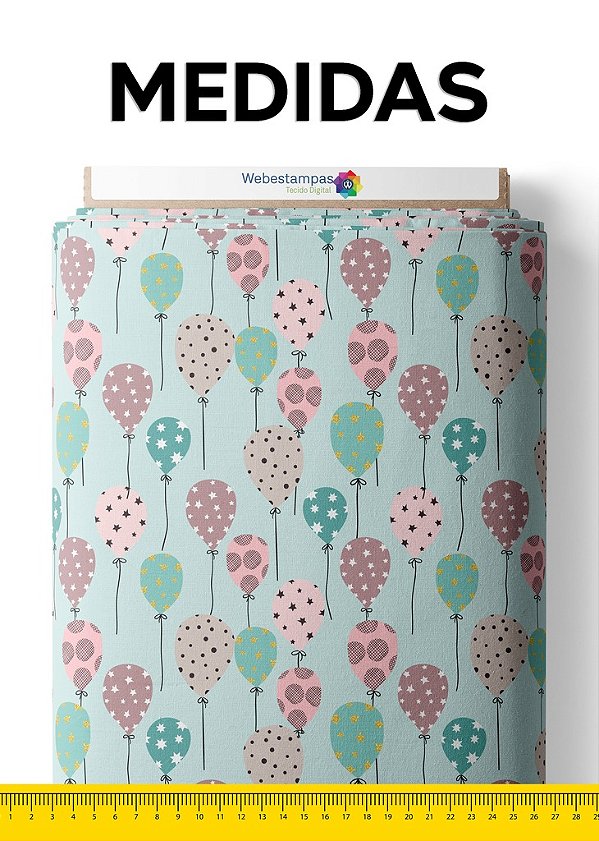 Tecido Cetim Estampa Digital Balões Estampados 1,40m de Largura