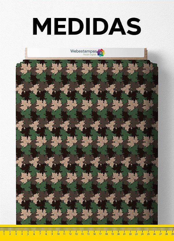 Tecido Cetim Estampa Digital Camuflada Folhas 1,40m de Largura