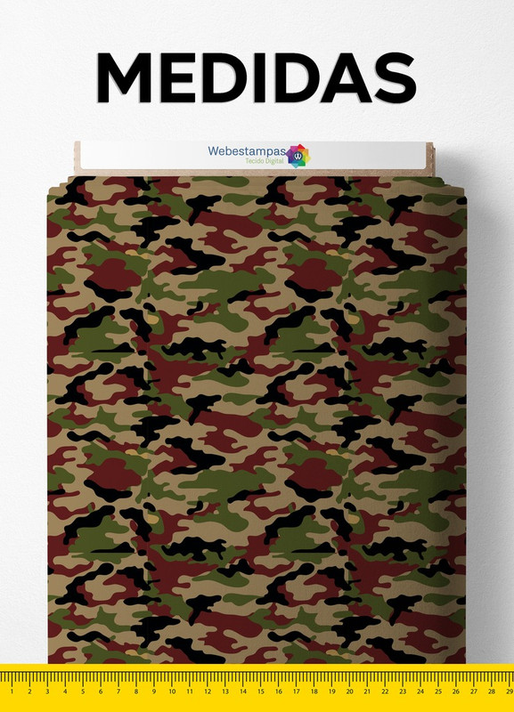 Tecido Cetim Estampa Digital Camuflada Verde, Vermelho, Preto e Bege 1,40m de Largura
