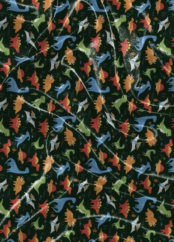 Tecido Cetim Estampa Digital Dinossauros Coloridos Fundo Verde 1,40m de Largura