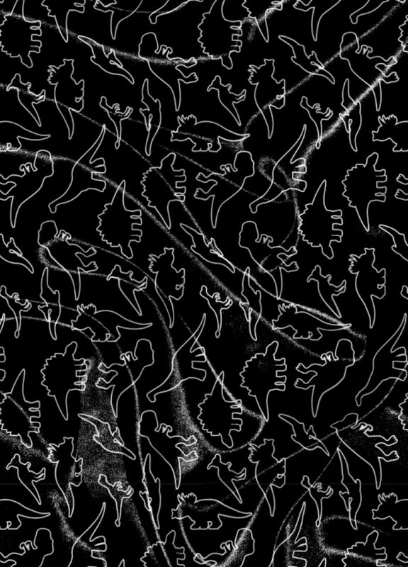 Tecido Cetim Estampa Digital Dinossauros Fundo Preto 1,40m de Largura