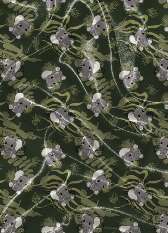 Tecido Cetim Estampa Digital Elefantinho Fundo Verde 1,40m de Largura