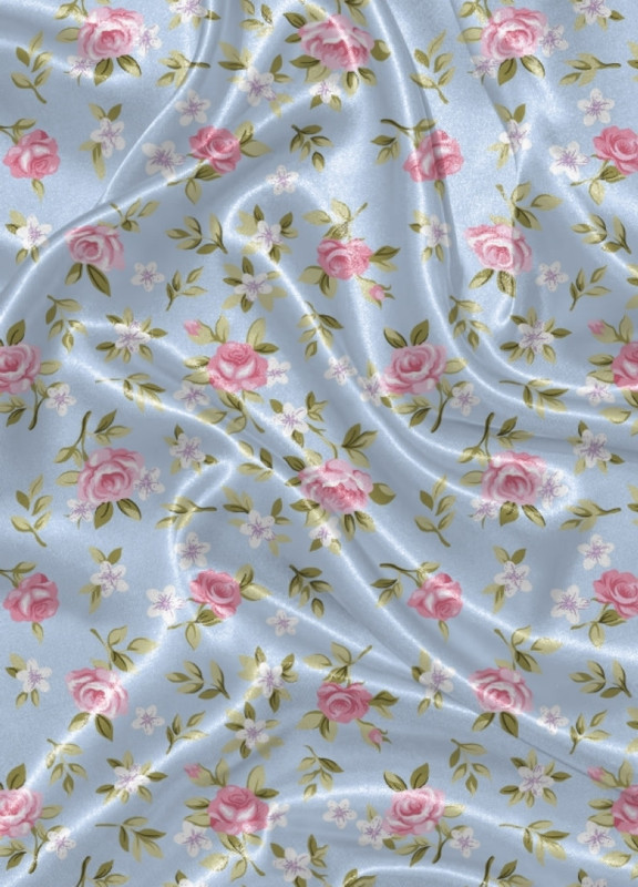 Tecido Cetim Estampa Digital Floral Fundo Azul Bebê 1,40m de Largura