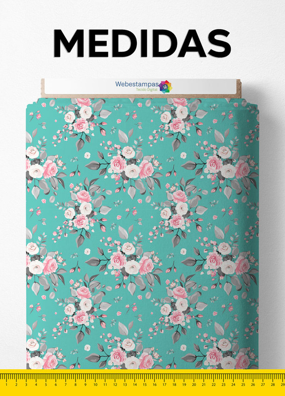 Tecido Cetim Estampa Digital Floral Verde 1,40m de Largura