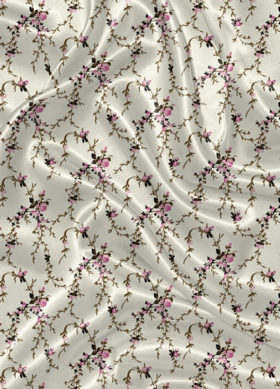 Tecido Cetim Estampa Digital Florzinha Fundo Palha 1,40m de Largura