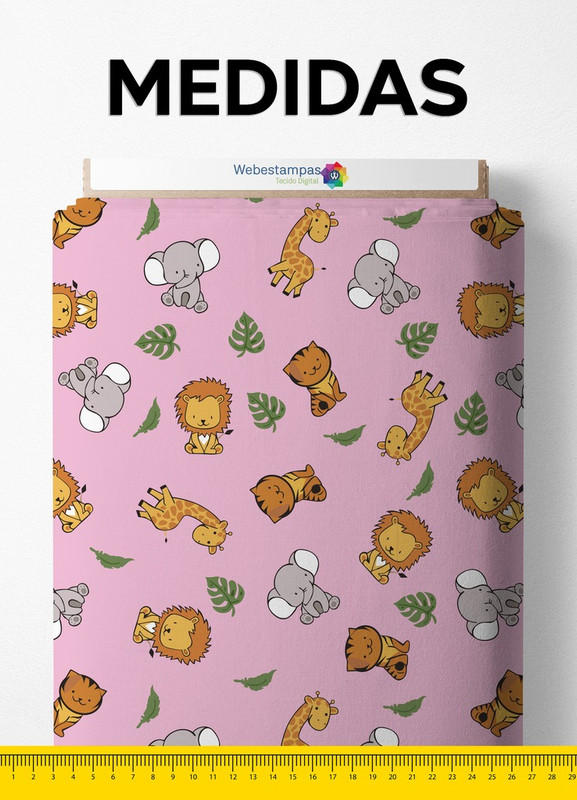 Tecido Cetim Estampa Digital Savana Fundo Rosa 1,40m de Largura