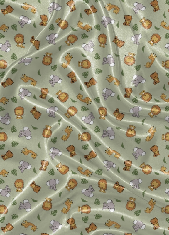 Tecido Cetim Estampa Digital Savana Fundo Verde 1,40m de Largura