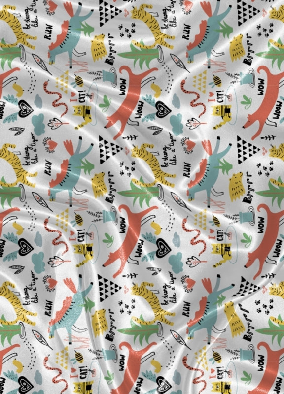 Tecido Cetim Estampa Digital Animais Coloridos 1,40m de Largura