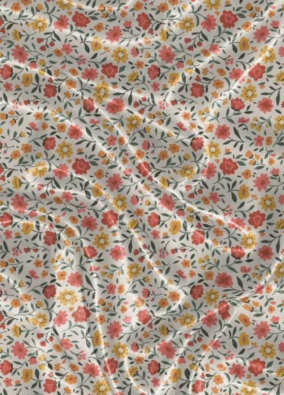 Tecido Cetim Estampa Digital  Flores Amarelo e Rosa 1,40m de Largura