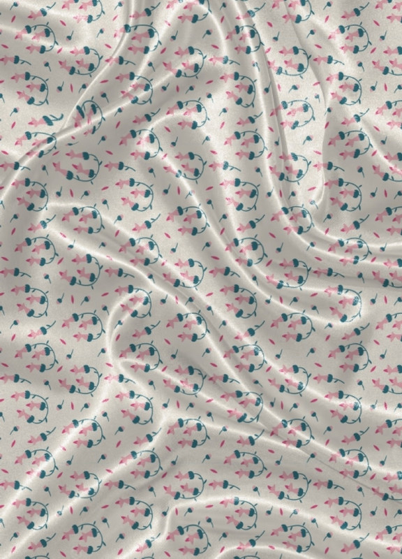 Tecido Cetim Estampa Digital  Flores Rosa Fundo Palha 1,40m de Largura