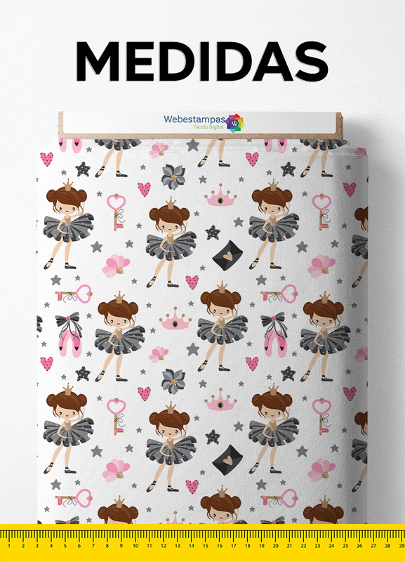 Tecido Cetim Estampa Digital  Princesa Bailarina 1,40m de Largura