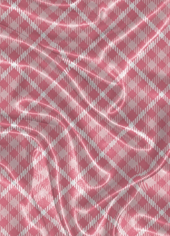Tecido Cetim Estampa Digital  Xadrez Quadrado Rosa e Branco 1,40m de Largura