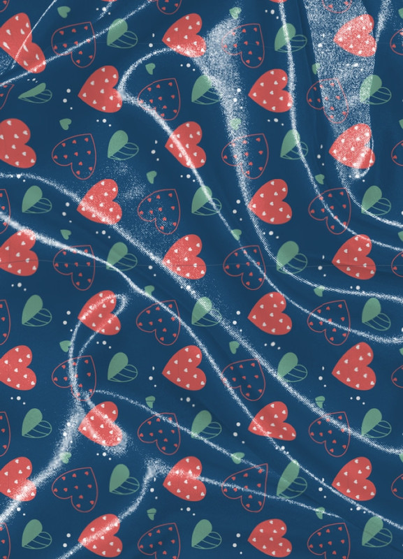 Tecido Cetim Estampa Digital Corações Fundo Marinho 1,40m de Largura