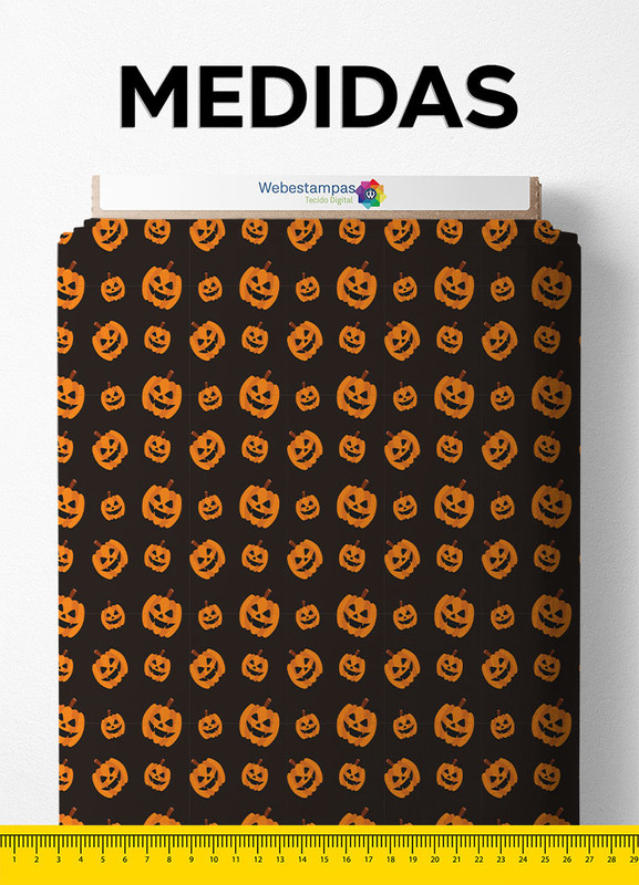 Tecido Cetim Estampa Digital Abóbora Helloween 1,40m de Largura