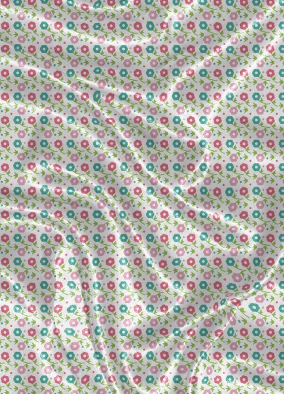 Tecido Cetim Estampa Digital Flores Azuis e Rosas 1,40m de Largura