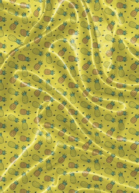 Tecido Cetim Estampa Digital Abacaxi Fundo Amarelo 1,40m de Largura