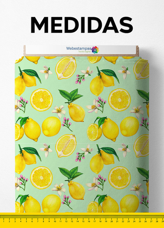 Tecido Cetim Estampa Digital Flores de Limão 1,40m de Largura