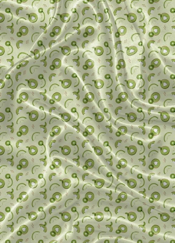 Tecido Cetim Estampa Digital Kiwi Fundo Verde 1,40m de Largura