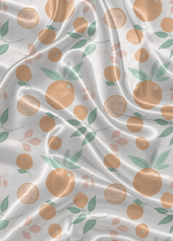 Tecido Cetim Estampa Digital Laranja Fundo Branco 1,40m de Largura