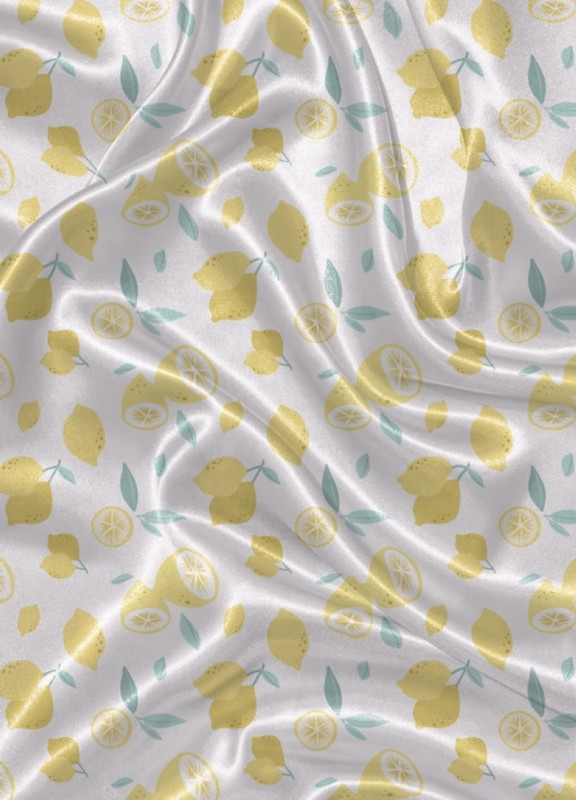 Tecido Cetim Estampa Digital Limão Amarelo Claro 1,40m de Largura