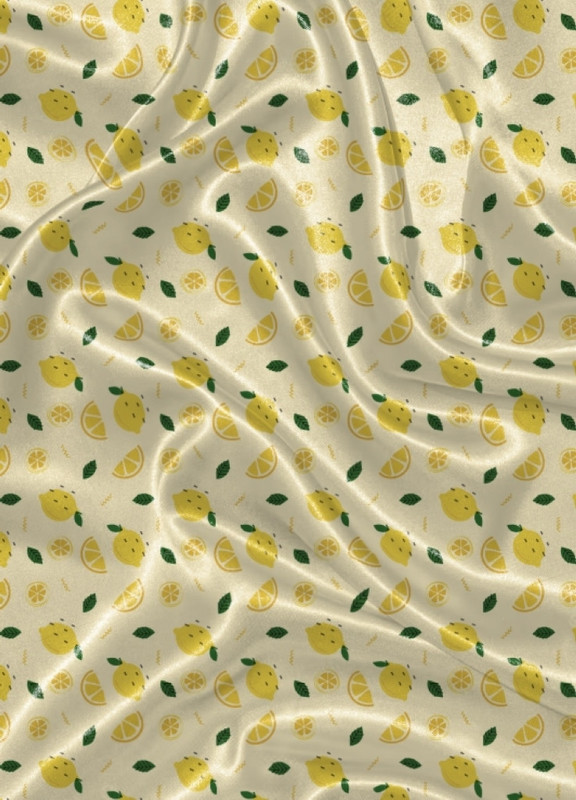 Tecido Cetim Estampa Digital Limão Fundo Amarelo 1,40m de Largura