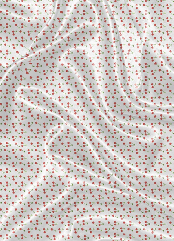Tecido Cetim Estampa Digital Mini Cereja Fundo Branco 1,40m de Largura