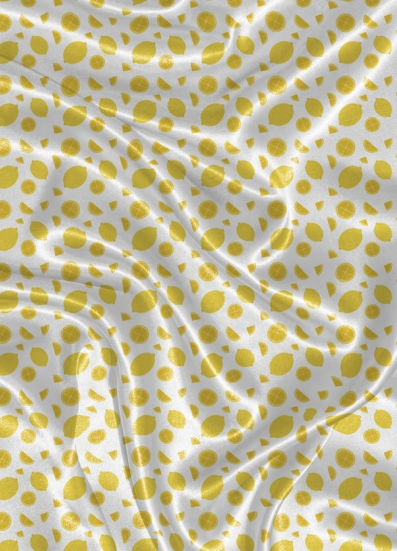 Tecido Cetim Estampa Digital Mini Limão Amarelo 1,40m de Largura