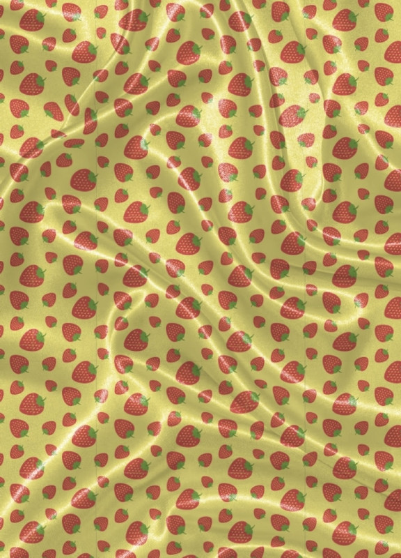 Tecido Cetim Estampa Digital Mini Morango Fundo Amarelo 1,40m de Largura