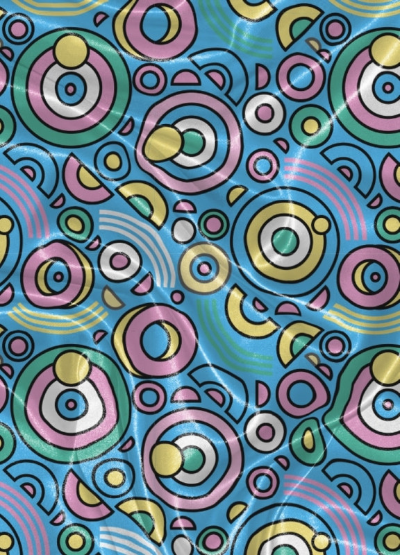 Tecido Cetim Estampa Digital Círculos Coloridos Fundo Azul 1,40m de Largura
