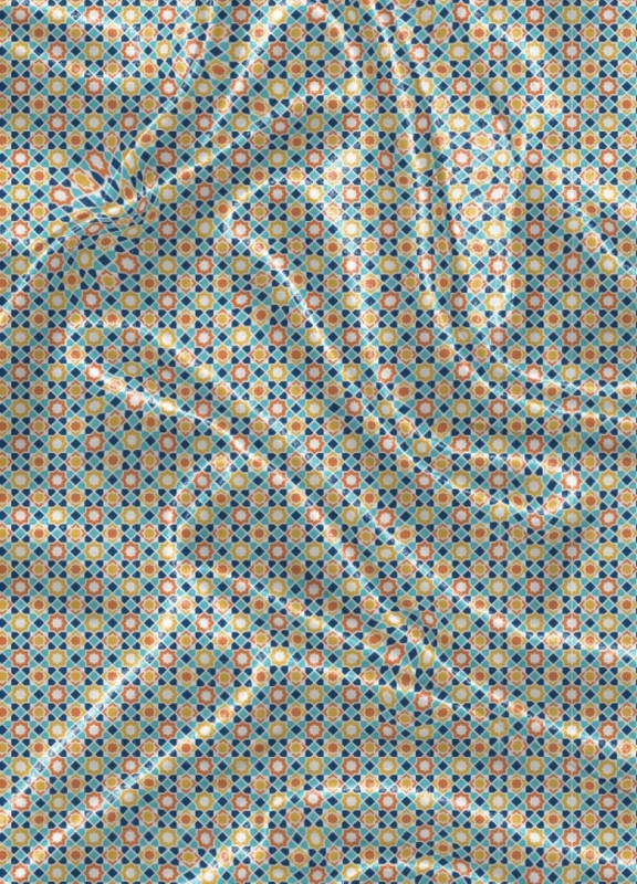 Tecido Cetim Estampa Digital Mosaico Fundo Xadrez 1,40m de Largura